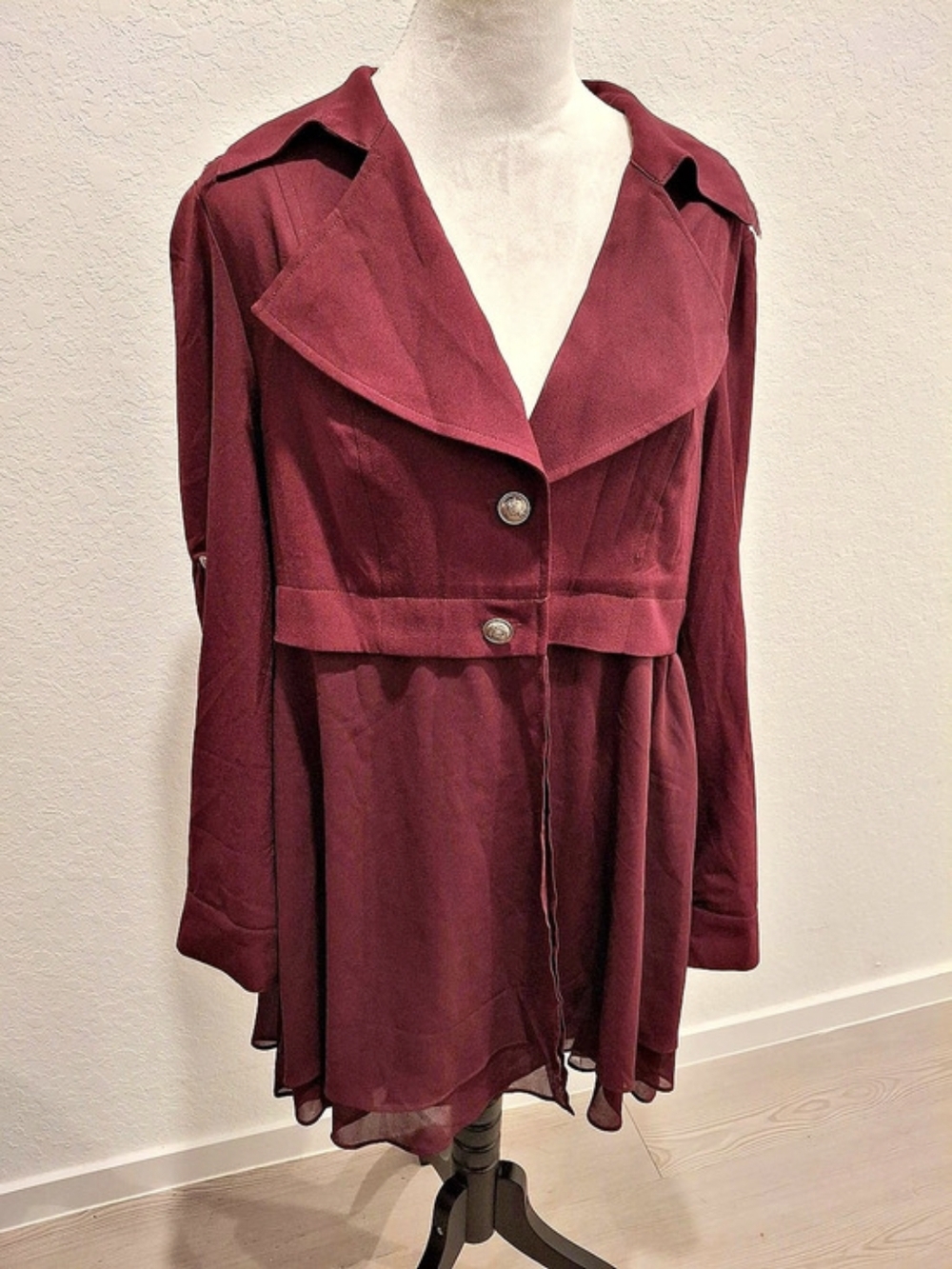Venus Burgundy Belted Trench Coat Like New